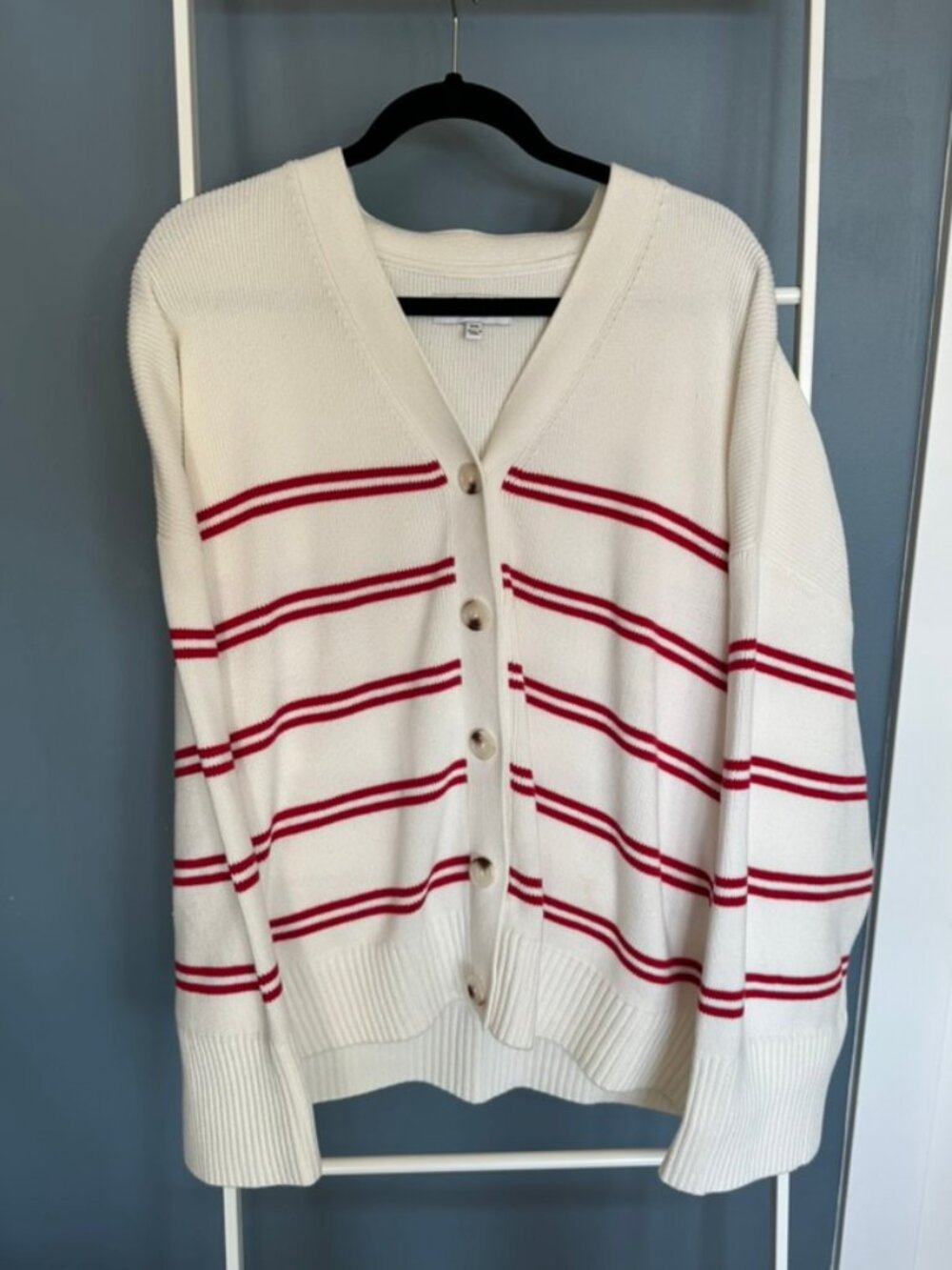 Lake Pajamas Nora Cotton Cardigan Ivory Red Stripe XXL